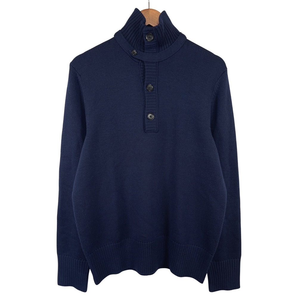 Banana Republic Mens Extra Fine Merino Wool Sweater M Navy Mock Neck Preppy Aca